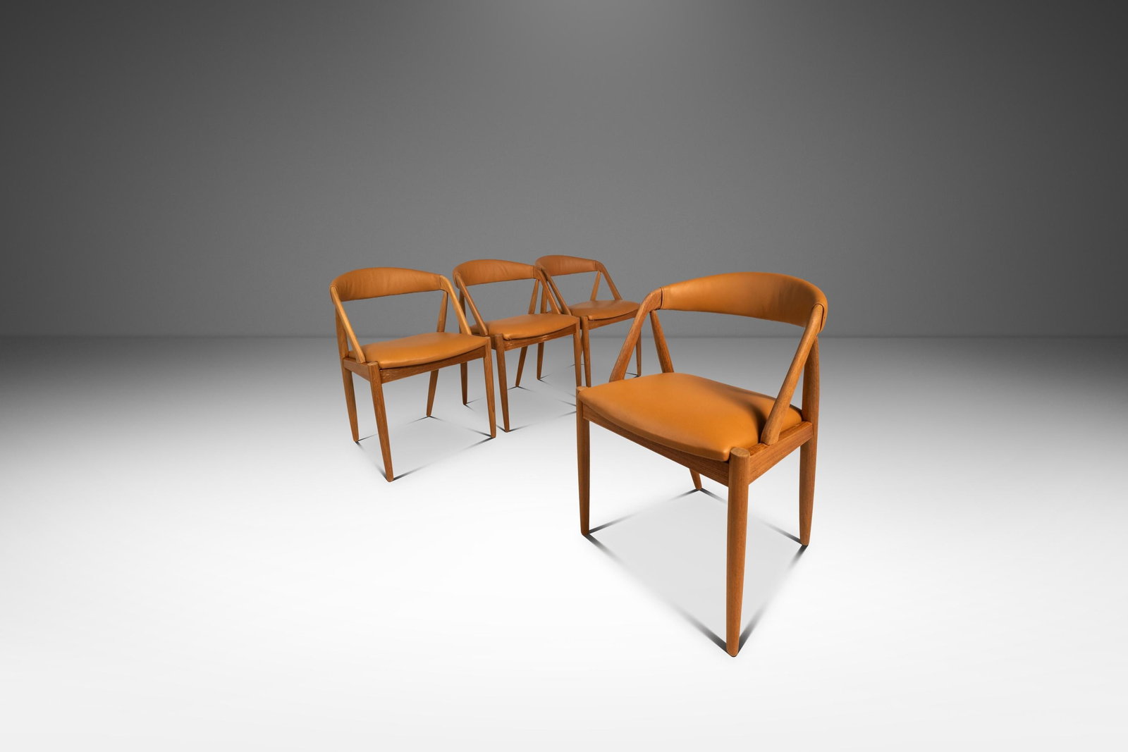 Four Danish Modern Kai Kristiansen Model 31 Teak and Leather Dining Chairs 1960s: Four Danish Modern Kai Kristiansen Model 31 Teak and Leather Dining Chairs 1960s This set of four Model 31 dining chairs, designed by Kai Kristiansen for Schou Andersen in Denmark during the 1960s, ex
