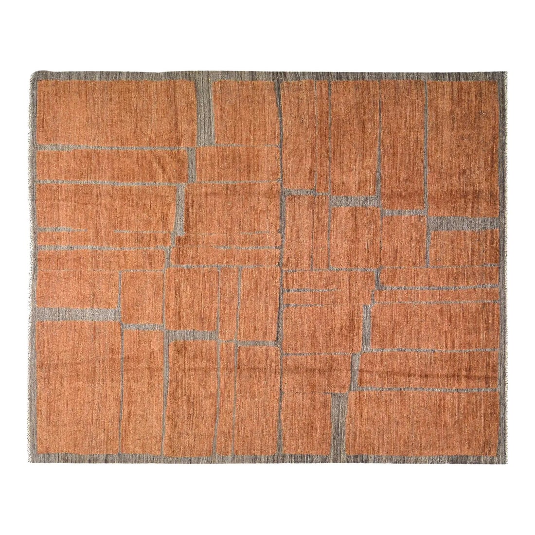 9'x12'1" Wool Area Rug Hand-Knotted Moroccan Design Copper Tone: 9'x12'1" Wool Area Rug Hand-Knotted Moroccan Design Copper Tone This Moroccan hand-knotted wool rug is crafted using traditional techniques and showcases a harmonious blend of classic artistry and con