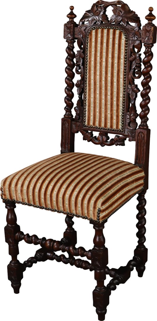 1890 French Country Oak Dining Chair with Mauve Velour Upholstery (1 of 9)