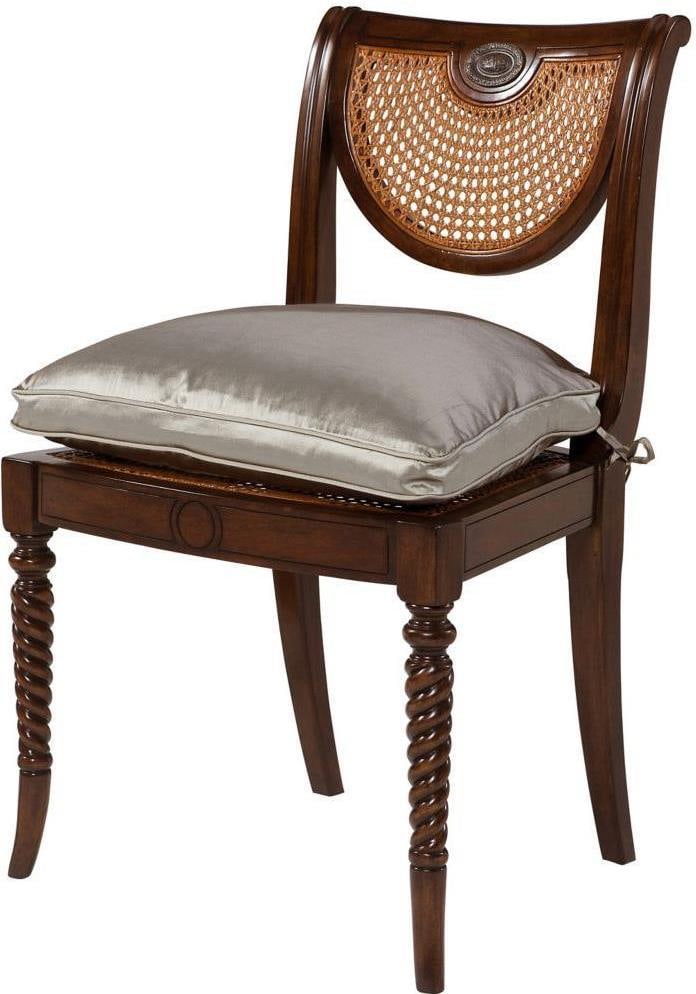 Regency Style Lady Emily's Favourite Side Chair with Caned Back: Regency Style Lady Emily's Favourite Side Chair with Caned Back This Regency style side chair features a hand-carved frame with an oval inset, spiral turned legs, and a caned back. Crafted in an antiq