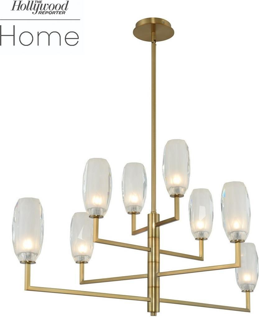 Kalco Modern June 8-Light Island Chandelier Crystal Steel Winter Brass: Kalco Modern June 8-Light Island Chandelier Crystal Steel Winter Brass Illuminate your space with the stunning Modern June Island Light, showcasing a harmonious blend of elegance and contemporary desi