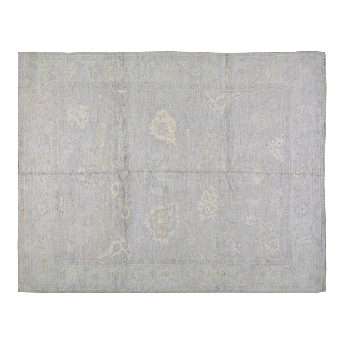 8'x10'3" Wool Area Rug Hand Knotted Oushak Slate Gray: 8'x10'3" Wool Area Rug Hand Knotted Oushak Slate Gray This Pakistani Oushak rug is hand-knotted from wool using traditional techniques, offering a blend of classic artistry and modern style. With its 