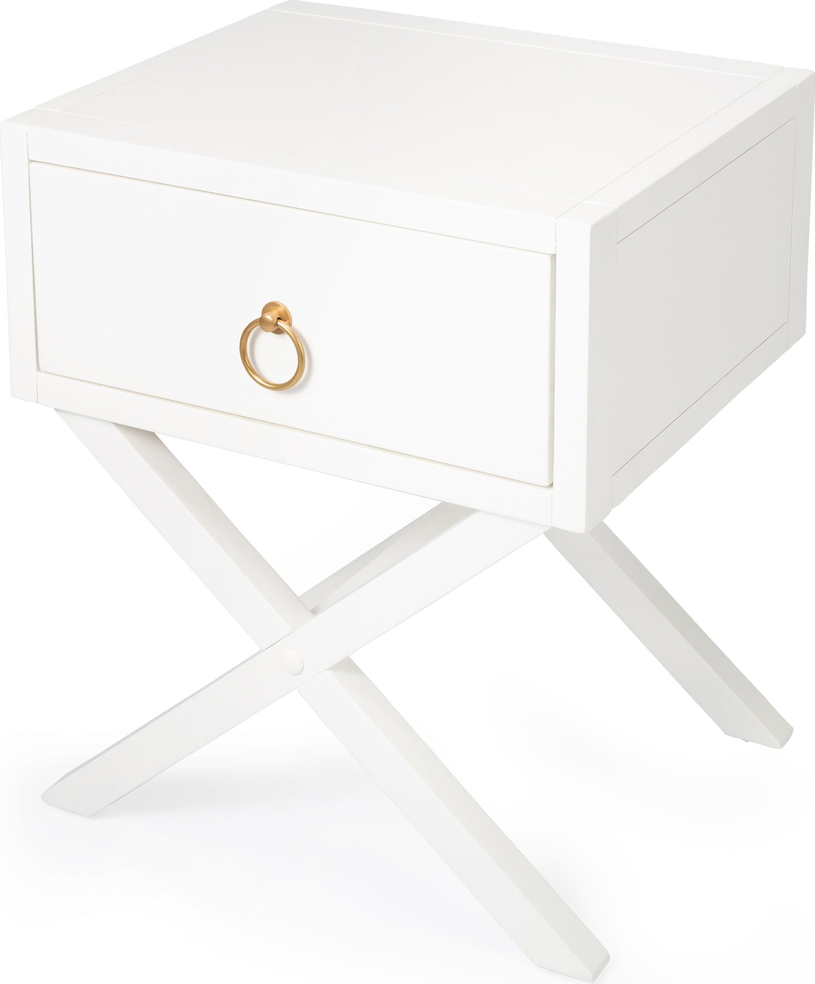 Butler White End Table Nightstand Gold Accents Square Modern Style: Butler White End Table Nightstand Gold Accents Square Modern Style Enhance your living space with this stylish White End Table featuring elegant gold accents and a convenient drawer. This nightstand o