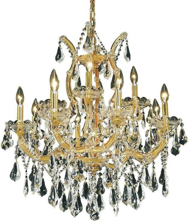 Elegant Lighting Maria Theresa Gold Crystal Bowl Chandelier 13-Light Rococo Style: Elegant Lighting Maria Theresa Gold Crystal Bowl Chandelier 13-Light Rococo Style Illuminate your space with the Classic Maria Theresa Gold Crystal Chandelier, designed in a stunning Rococo style. Thi
