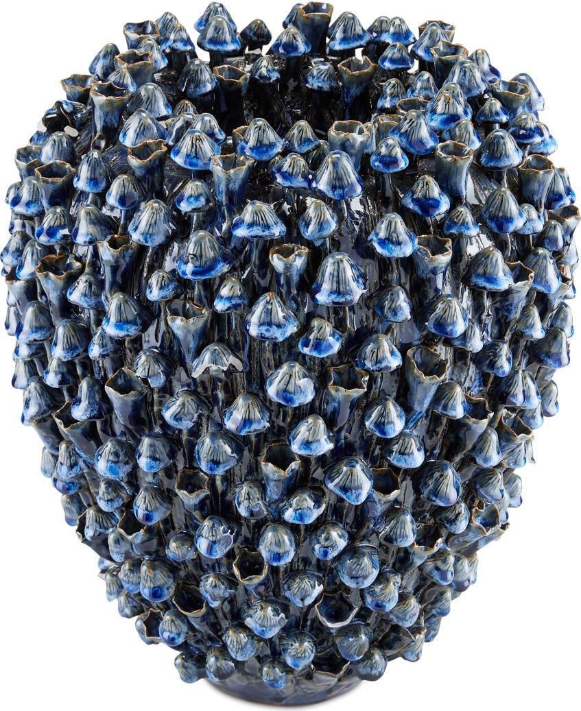 Currey Manitapi Handmade Blue Ceramic Vase 15H x 13W x 13D: Currey Manitapi Handmade Blue Ceramic Vase 15H x 13W x 13D This exquisite traditional vase features a stunning blue finish adorned with a lovely floral design, making it a perfect addition to any deco
