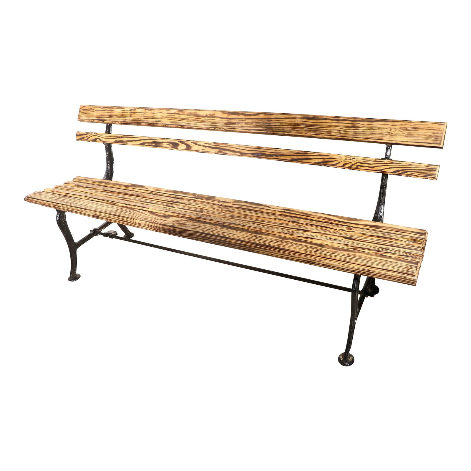 Restored 1940s Cast Iron Wood Slat Park Bench American Made: Restored 1940s Cast Iron Wood Slat Park Bench American Made This beautifully restored vintage park bench from the 1940s features a robust cast iron frame complemented by stunning new wood slats finish