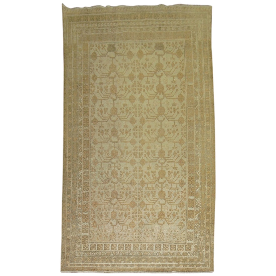 Zabihi Collection Hand-Knotted Khotan Rug 67 x 124 East Turkestan: Zabihi Collection Hand-Knotted Khotan Rug 67 x 124 East Turkestan Discover the exquisite beauty of this Zabihi Collection Pomegranate Khotan Rug, a remarkable piece crafted in the early 20th century. 