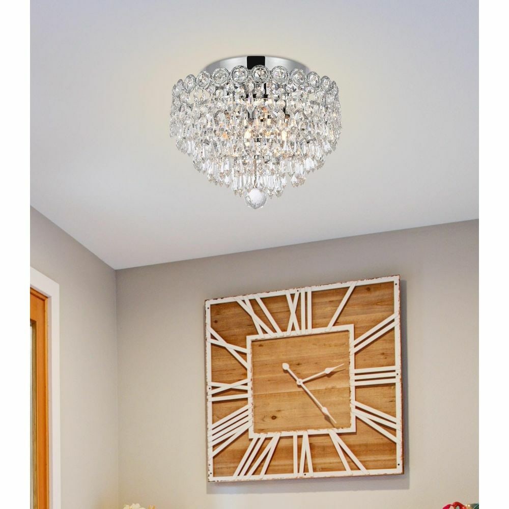 Century 4 Light Chrome Flush Mount Crystal Chandelier 12 Inch Ceiling Fixture (1 of 9)