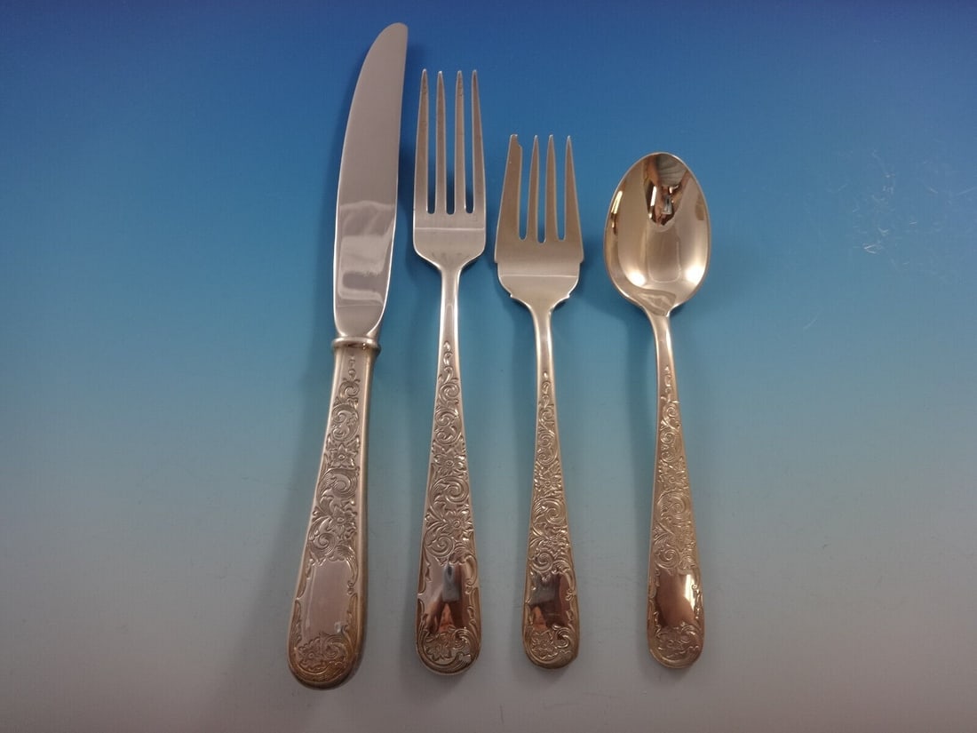 Kirk Old Maryland Engraved Sterling Silver 4-Piece Place Setting: Kirk Old Maryland Engraved Sterling Silver 4-Piece Place Setting This exquisite 4-piece place setting features the Old Maryland Engraved pattern by Kirk. Crafted from fine sterling silver, this set in