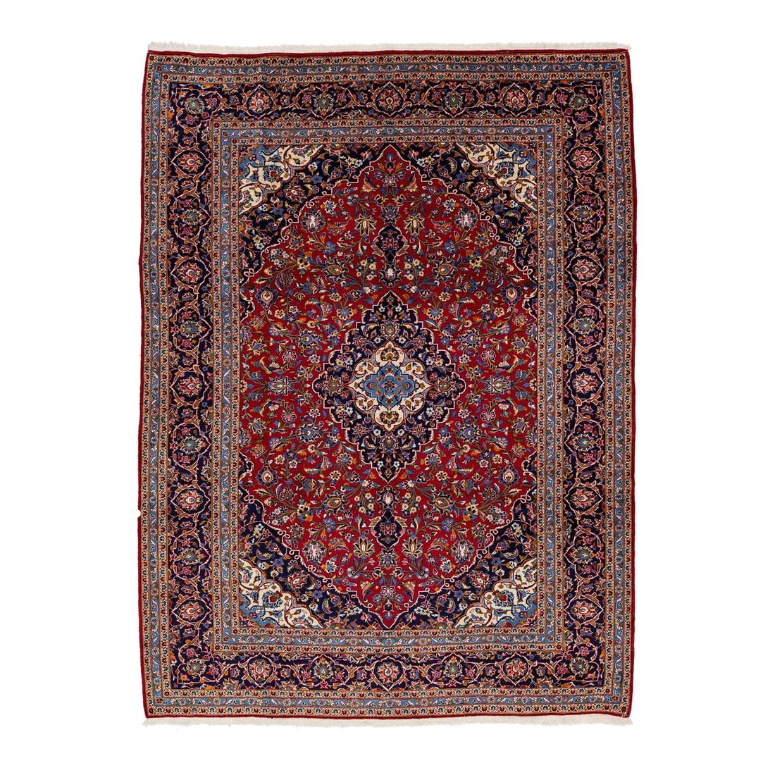 1950s Persian Kashan Wool Rug Red with Medallion Design 9'8 x 13': 1950s Persian Kashan Wool Rug Red with Medallion Design 9'8 x 13' Transform your living space with this stunning Persian-style area rug, a true emblem of traditional craftsmanship. This exquisite rug 