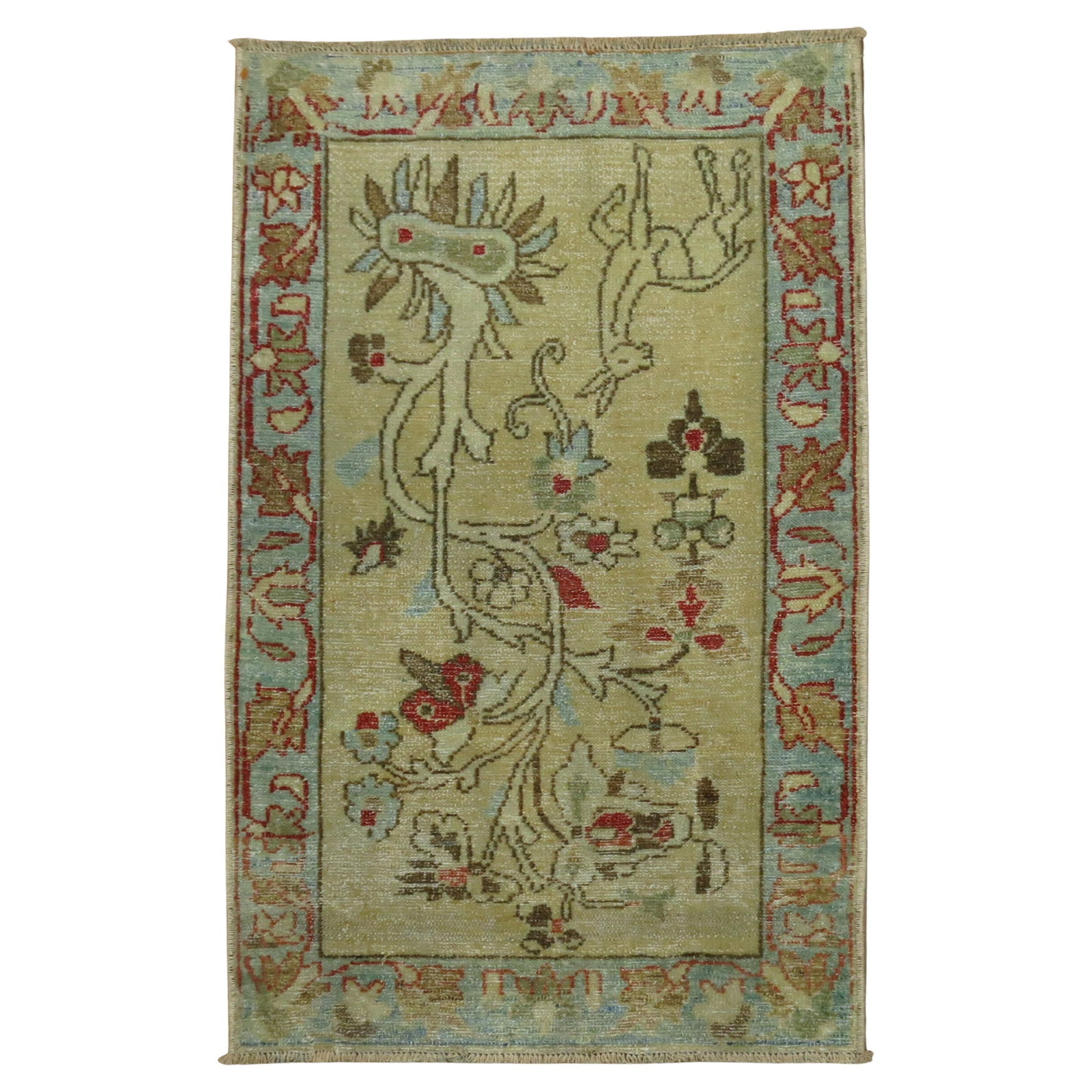 Zabihi Collection Early 20th Century Persian Animal Rug 21 x 32: Zabihi Collection Early 20th Century Persian Animal Rug 21 x 32 This exquisite Persian pictorial rug from the Zabihi Collection is a stunning example of Islamic artistry, featuring charming animal mot