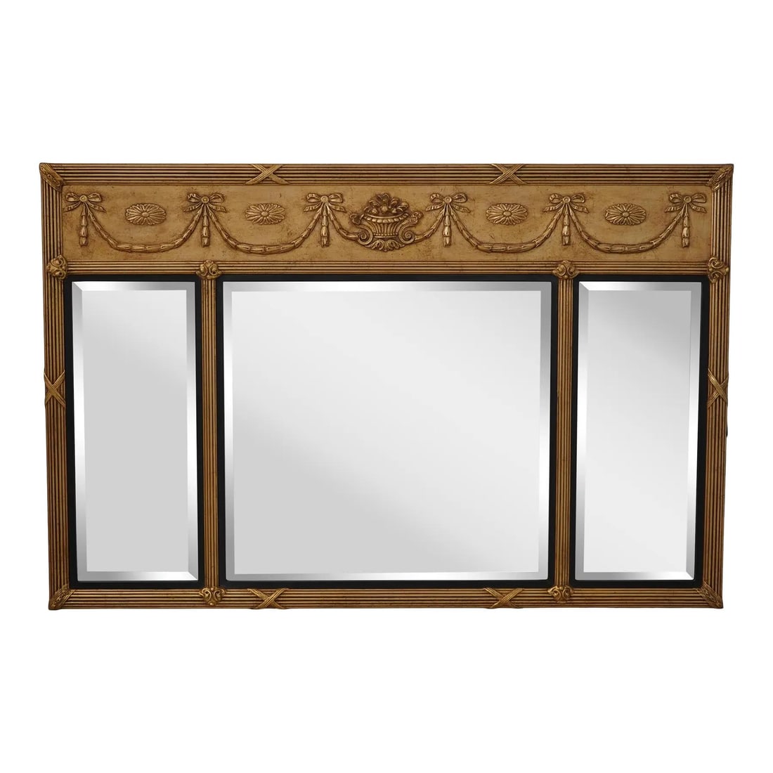 Friedman Brothers Gold Mirror with Drape Carved Details 58x38: Friedman Brothers Gold Mirror with Drape Carved Details 58x38 This exquisite Friedman Brothers Federal Horizontal Gold Mirror is a stunning piece that exemplifies high-quality construction and elegant