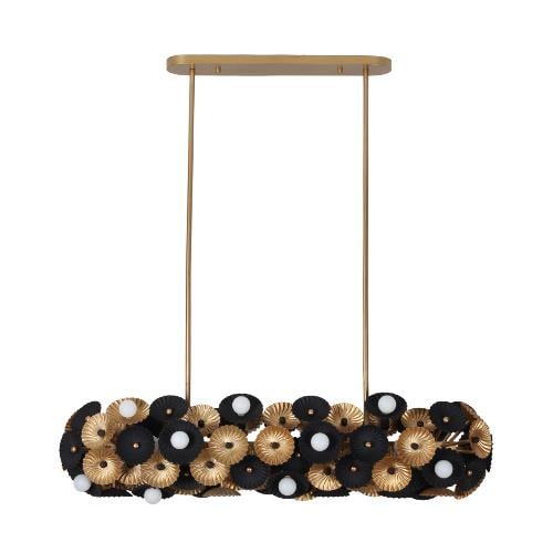 Kalco Brass 24-Light Steel Island Chandelier: Kalco Brass 24-Light Steel Island Chandelier Illuminate your space with this stunning vintage-style chandelier. Crafted from durable steel and finished in elegant vintage brass, this chandelier featur
