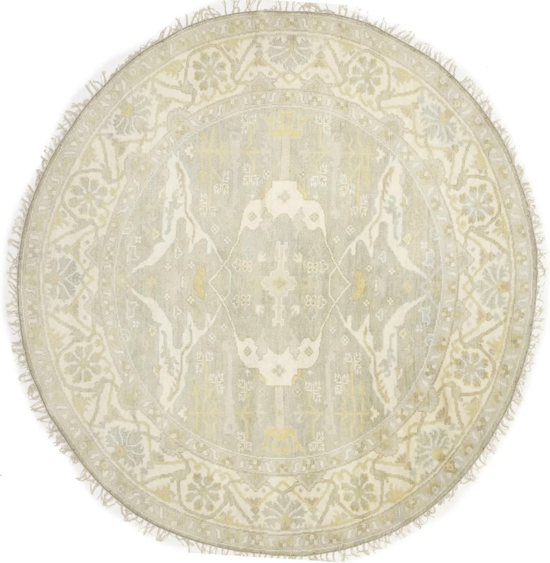 8' Round Handmade Oushak Floral Rug Wool Carpet for Home Decor: 8' Round Handmade Oushak Floral Rug Wool Carpet for Home Decor Enhance your living space with this stunning 8X8 Handmade Oushak Round Oriental Rug. Crafted in India, this area rug features a beautiful