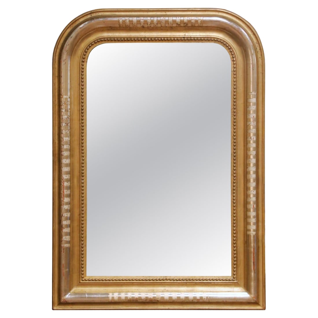 Louis Philippe Style French Wall Mirror Gilt Gold Leaf Circa 1870 Rounded Corners: Louis Philippe Style French Wall Mirror Gilt Gold Leaf Circa 1870 Rounded Corners This late 19th-century French Louis Philippe wall mirror features a rectangular frame with elegantly rounded corners, 