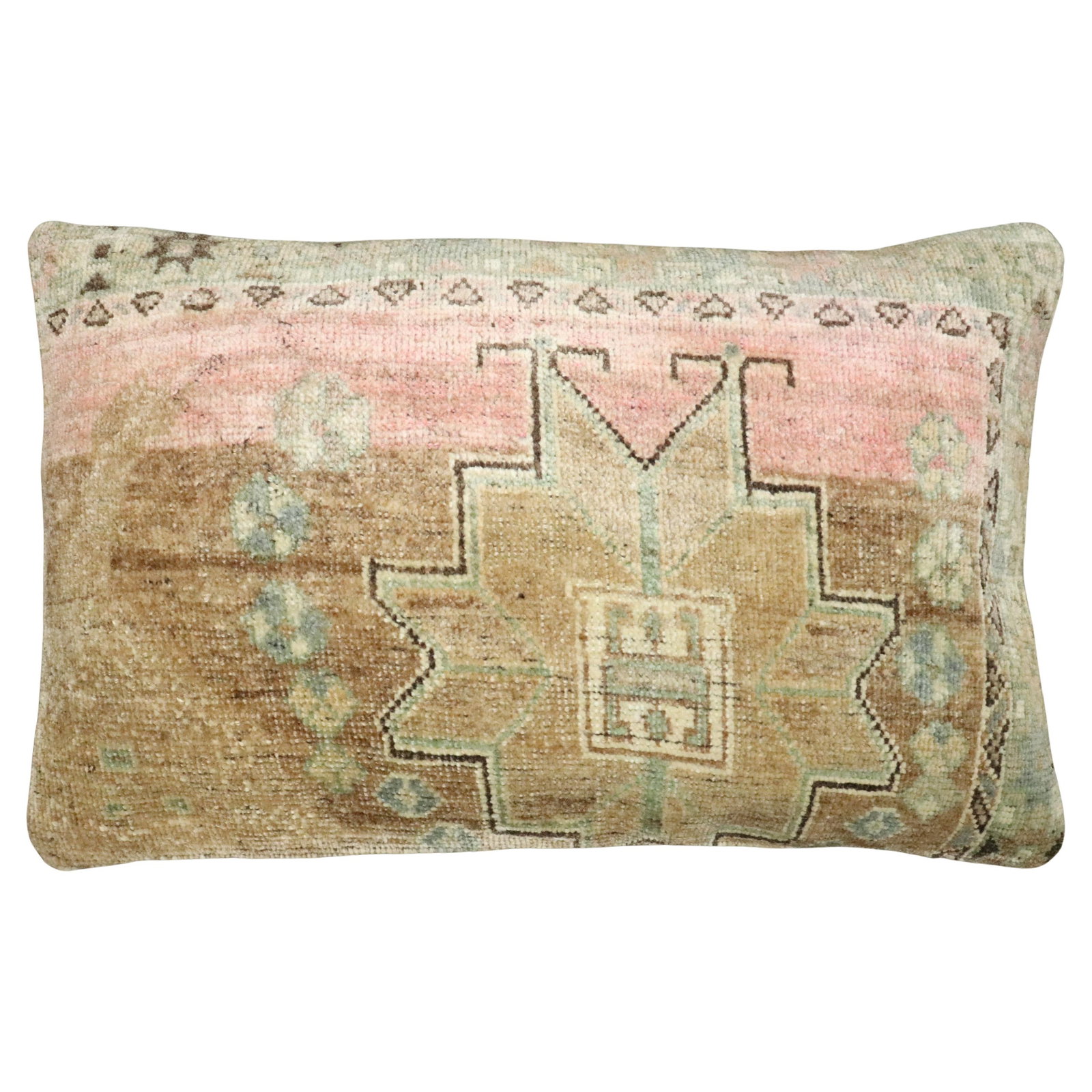 Zabihi Collection Hand-Knotted Folk Art Turkish Rug Pillow 16x26: Zabihi Collection Hand-Knotted Folk Art Turkish Rug Pillow 16x26 This striking large Turkish rug pillow features a folk art style and is crafted from a mid 20th-century Turkish rug. The pillow is desi