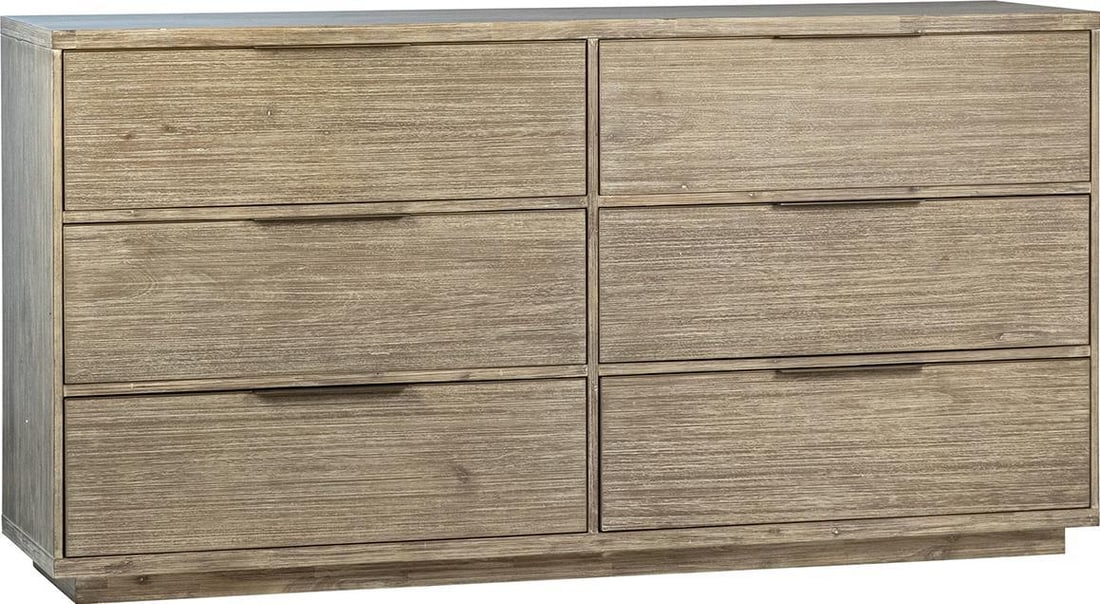 Transitional Juliette Dresser in Natural Acacia Finish with 6 Drawers: Transitional Juliette Dresser in Natural Acacia Finish with 6 Drawers The Elegant Juliette Dresser features a stylish transitional design that elevates any bedroom decor. Crafted from solid acacia woo