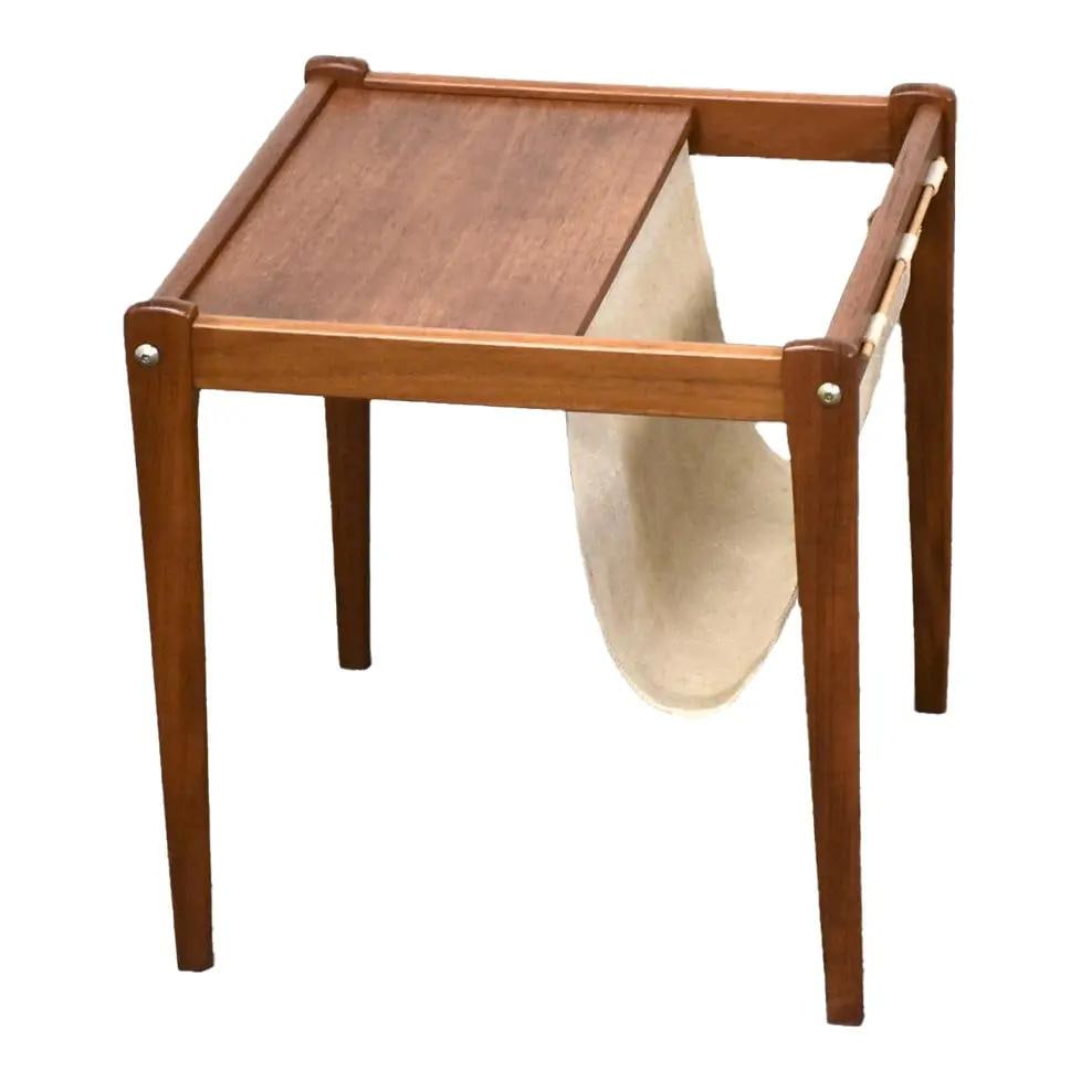1970s BRDR Furbo Danish Modern Teak Magazine Rack Brown: 1970s BRDR Furbo Danish Modern Teak Magazine Rack Brown This exquisite 1970s Danish Modern magazine rack features a stylish teak frame complemented by a durable canvas sling. Designed by BRDR Furbo, t
