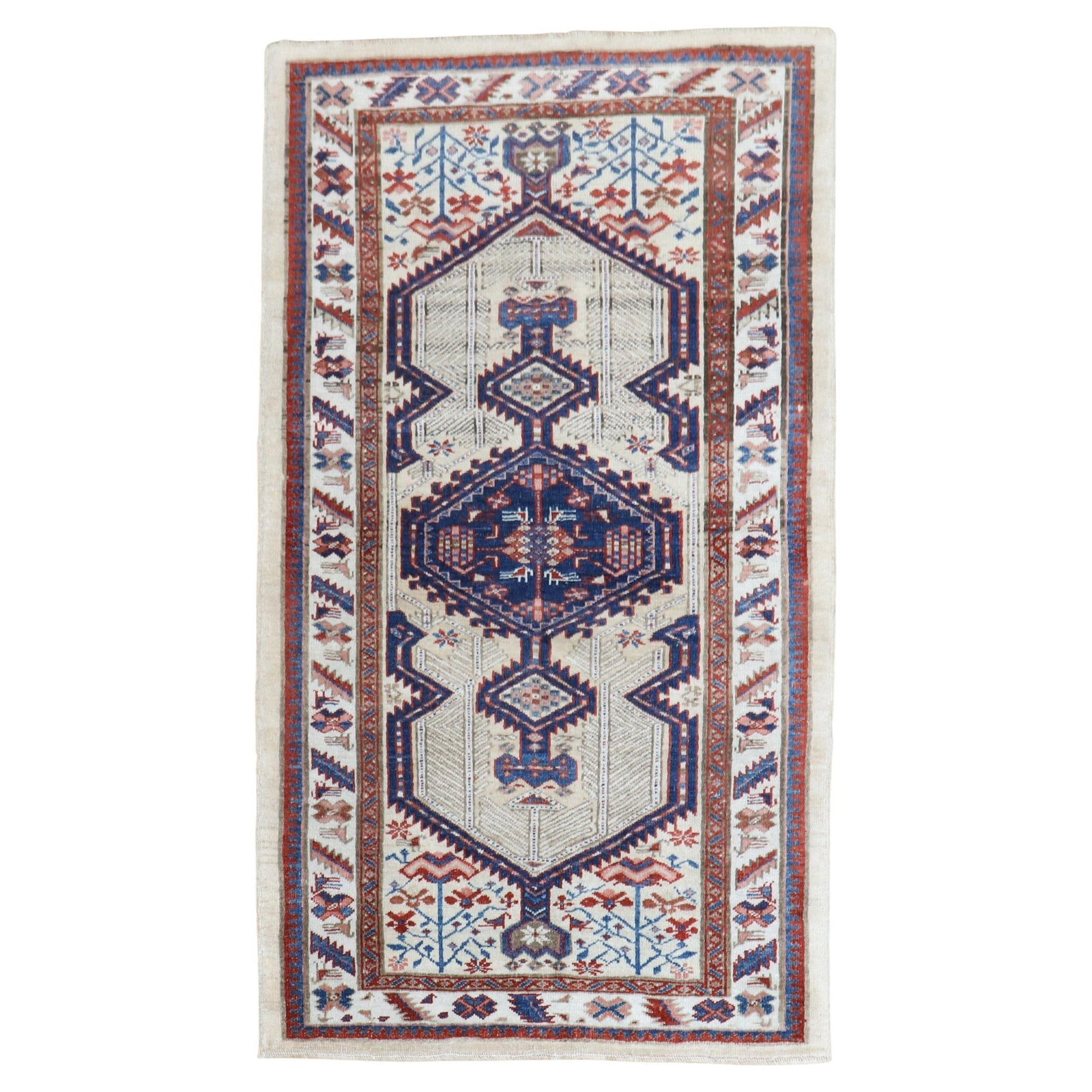 Early 20th Century Serab Wool Tribal Rug 3'3 x 5'6 Bakshaish Style: Early 20th Century Serab Wool Tribal Rug 3'3 x 5'6 Bakshaish Style This antique Northwest Persian Serab scatter rug features a geometric Bakshaish design and was hand-knotted using wool. Originating f