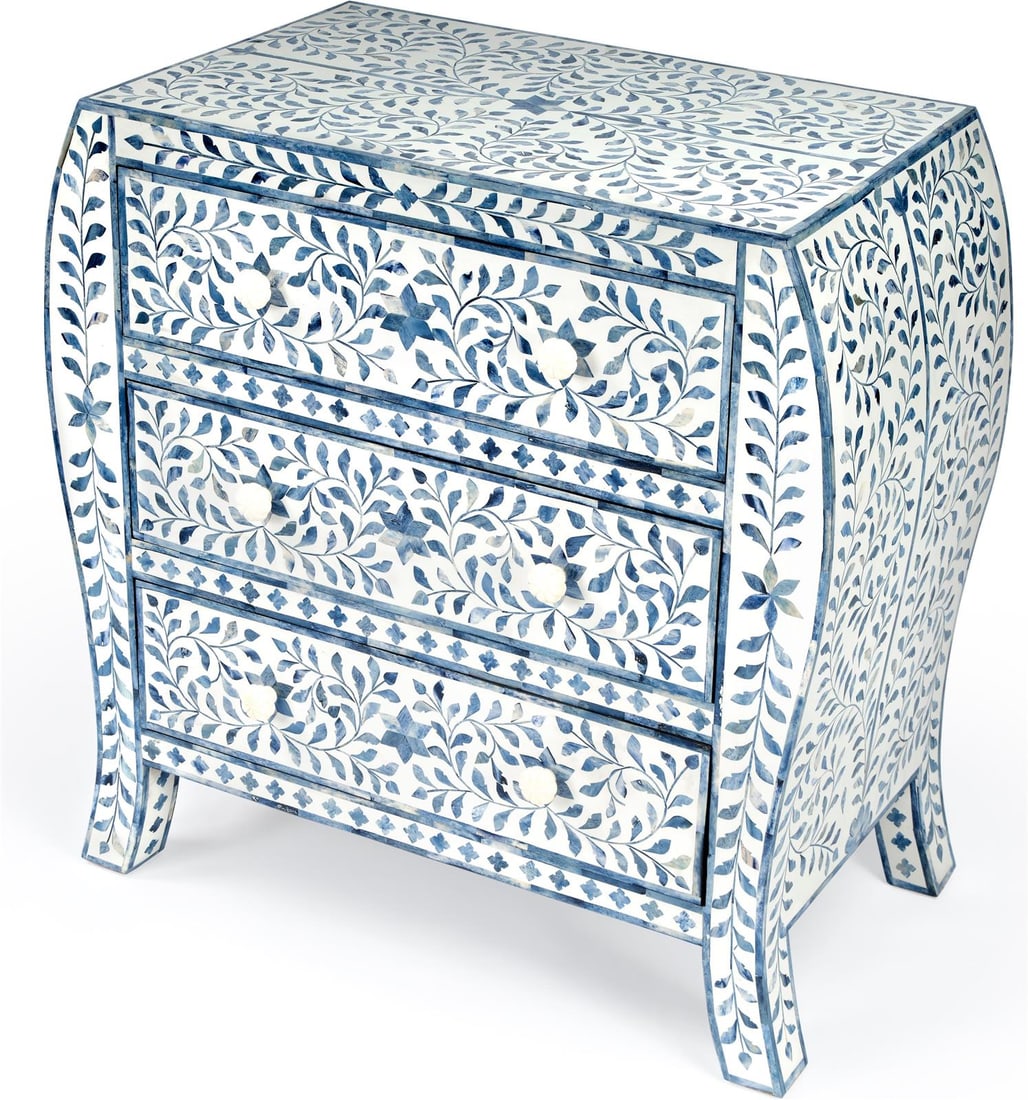 Butler Trubadur 3 Drawer Chest Contemporary Blue White Bone Detail: Butler Trubadur 3 Drawer Chest Contemporary Blue White Bone Detail The Trubadur 3 Drawer Chest combines contemporary style with unique bone detailing, making it a striking addition to any space. This 