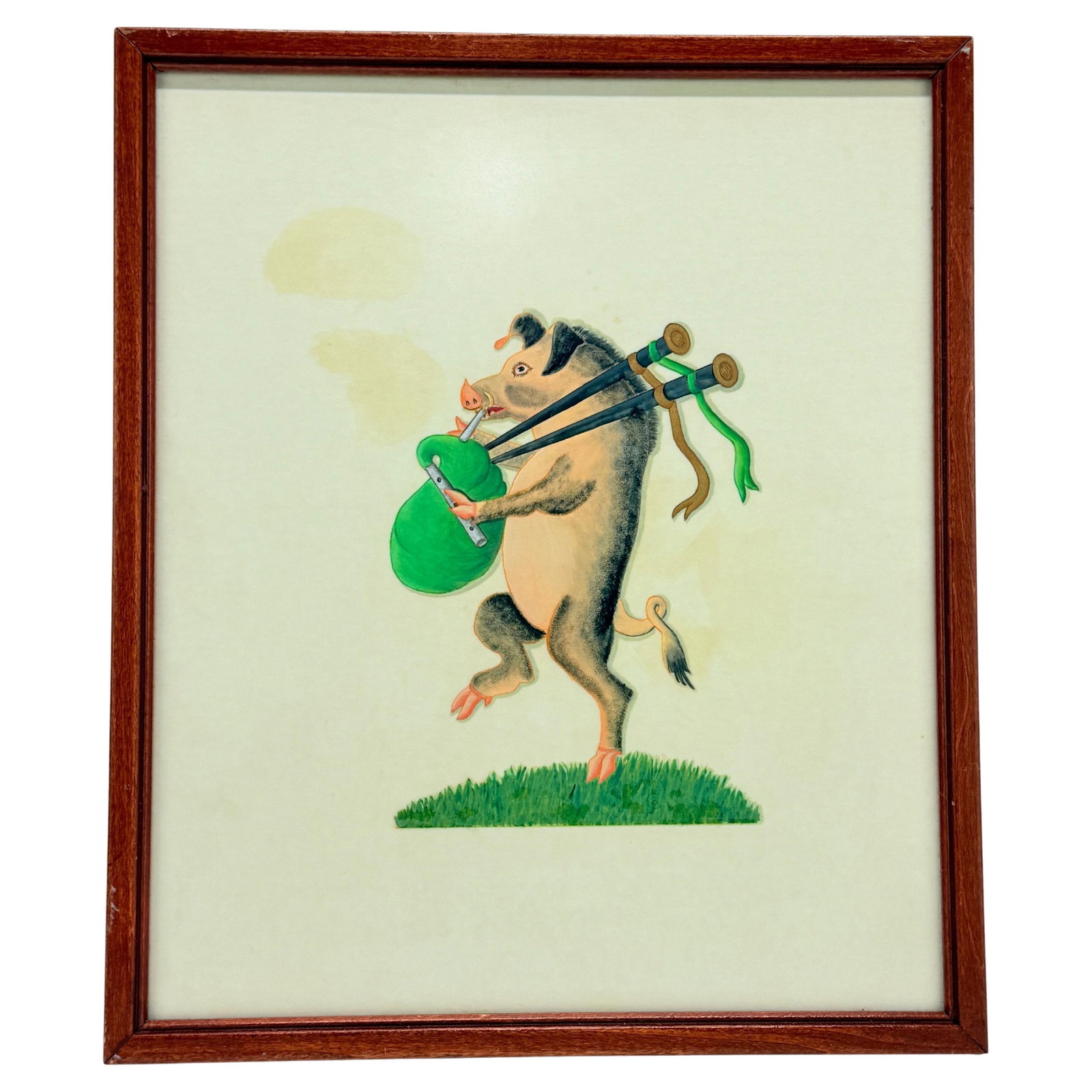Joseph C. Snyder 1976 Hand-Painted Heraldic Pig Bagpipe Artwork: Joseph C. Snyder 1976 Hand-Painted Heraldic Pig Bagpipe Artwork This hand-painted vintage armorial illustration features a whimsical depiction of a pig playing the bagpipes, a heraldic supporter of th