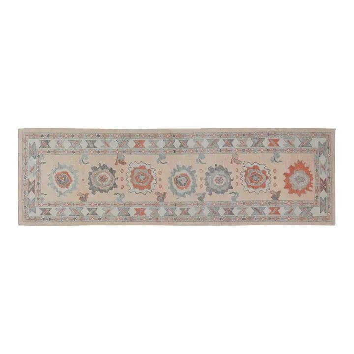 Hand-Knotted Wool Oushak Runner Rug 3'2" x 10'8" from 1970s Turkey: Hand-Knotted Wool Oushak Runner Rug 3'2" x 10'8" from 1970s Turkey This 1970s Turkish Oushak rug is hand-knotted from wool using traditional techniques, offering enduring quality and texture. The rug 