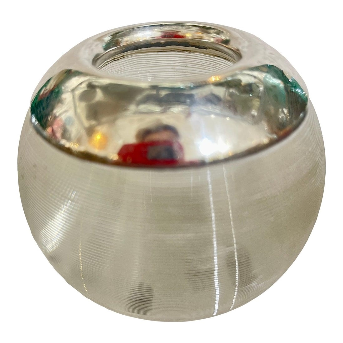 Antique English Victorian Match Striker with Sterling Silver Rim: Antique English Victorian Match Striker with Sterling Silver Rim This exquisite English Victorian Match Striker, crafted between 1890 and 1920, features a striking bulbous glass body adorned with a ri