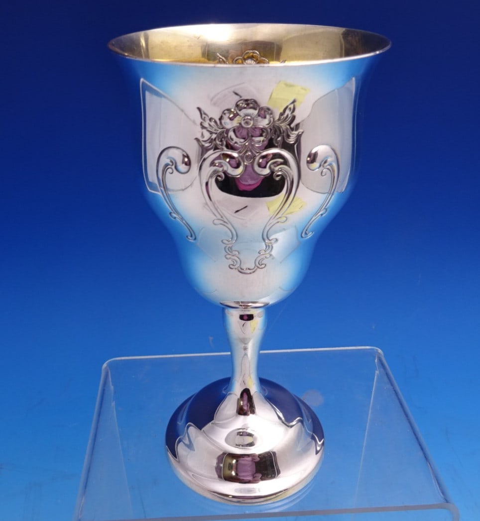 Gorham Chantilly Sterling Silver Water Goblet 6.5" Gold Washed Interior: Gorham Chantilly Sterling Silver Water Goblet 6.5" Gold Washed Interior Introducing the Chantilly Water Goblet by Gorham, an exquisite representation of 18th century French elegance. Crafted from .925