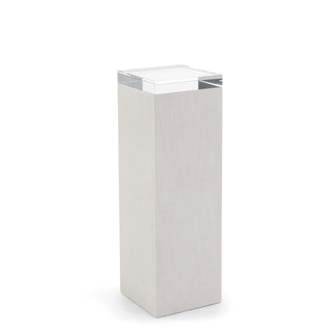 John-Richard Classic Linen Pedestal Table with Glass Top: John-Richard Classic Linen Pedestal Table with Glass Top This elegant Classic Linen Pedestal features a striking glass top and a contemporary square design, making it a versatile addition to any space