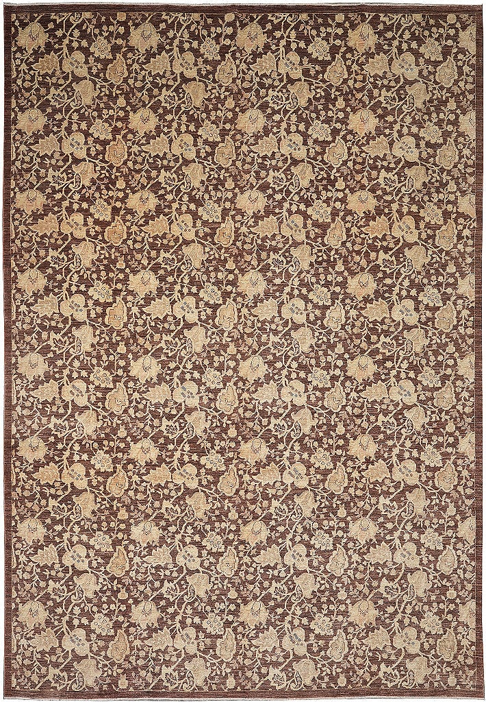 10 x 14 Handmade Chobi Peshawar Zigler Wool Carpet Brown Beige Modern Transitional (1 of 10)