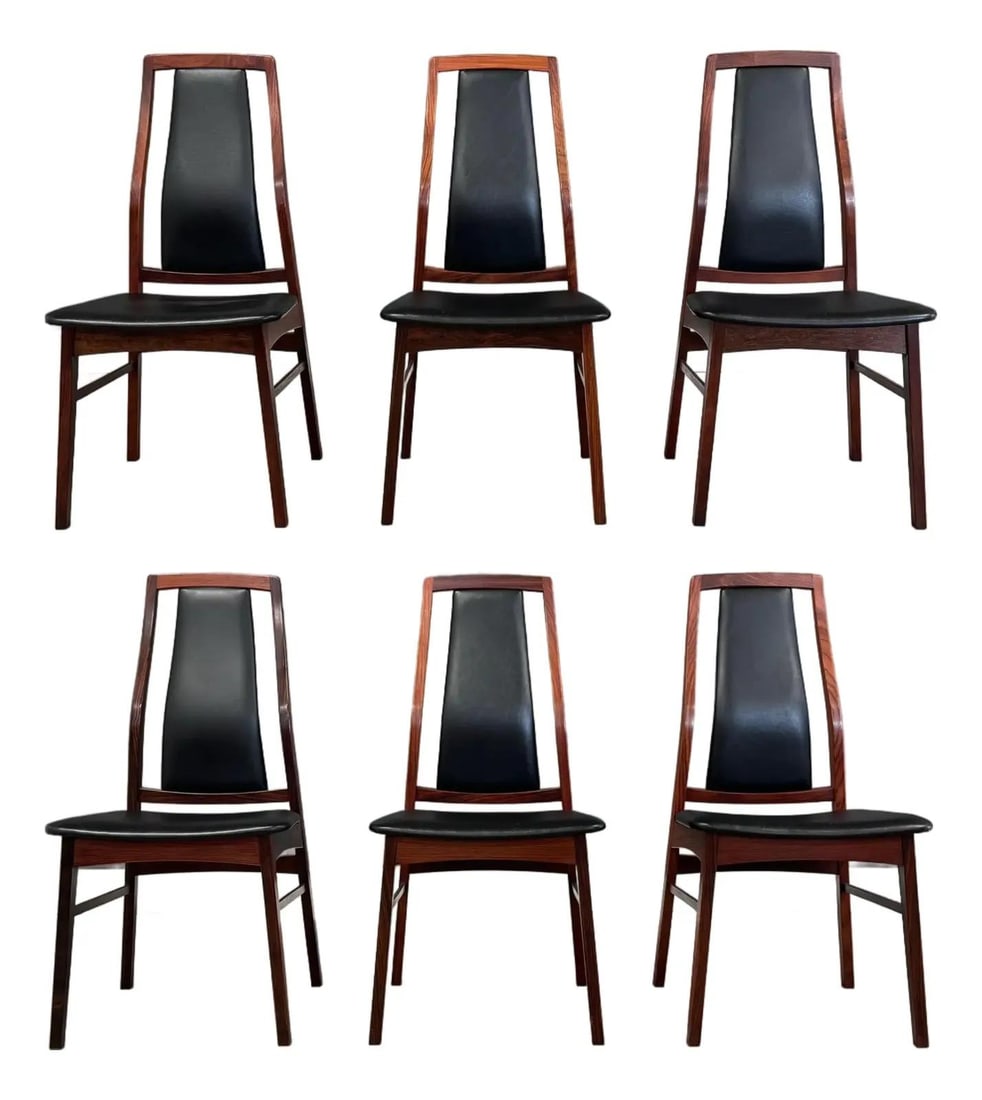1960s Danish Modern Set of 6 Rosewood Dining Chairs: 1960s Danish Modern Set of 6 Rosewood Dining Chairs This exquisite set of six Danish modern dining chairs showcases the elegance and craftsmanship of the 1960s. Constructed from rich rosewood, each ch