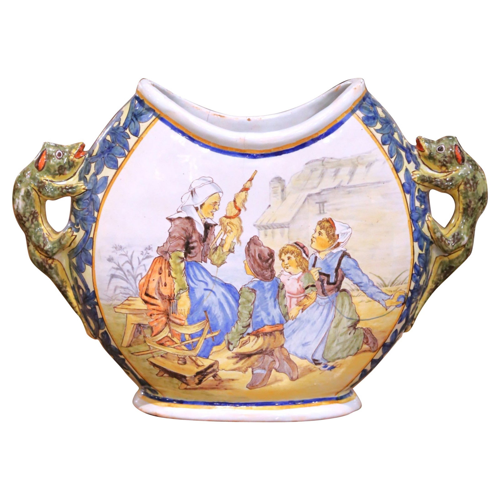 Antique 19th Century Porquier-Beau Quimper Faience Moon Vase (1 of 11)