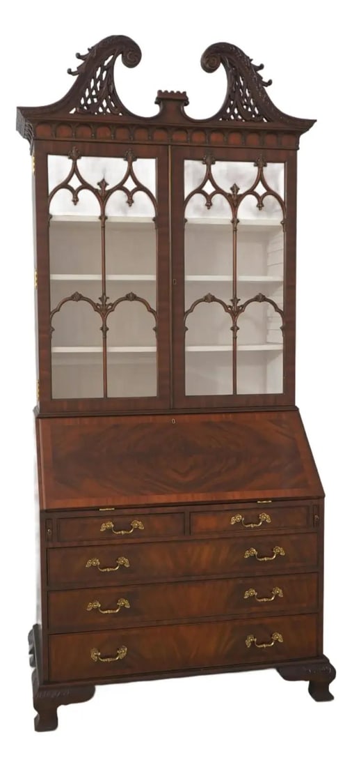 Chippendale Inspired Mahogany Secretary Desk With Tooled Leather Writing Surface (1 of 10)