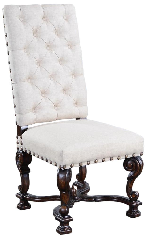 Louis XV Style Linen Side Chair with Nailhead Trim Oatmeal Finish (1 of 2)