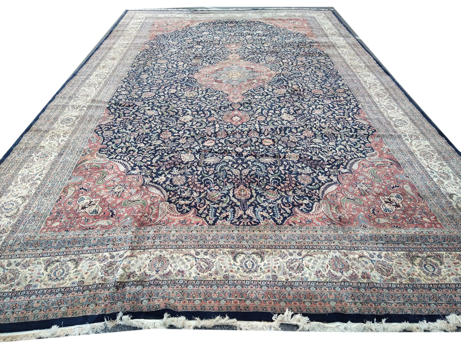 Exquisite 14' x 24' Hand-Knotted Dark Navy Blue Mansion Size Rug: Exquisite 14' x 24' Hand-Knotted Dark Navy Blue Mansion Size Rug Free continental US Shipping Introducing our luxurious 14' x 24' Mansion Size Rug, a masterpiece of exquisite craftsmanship and timeles