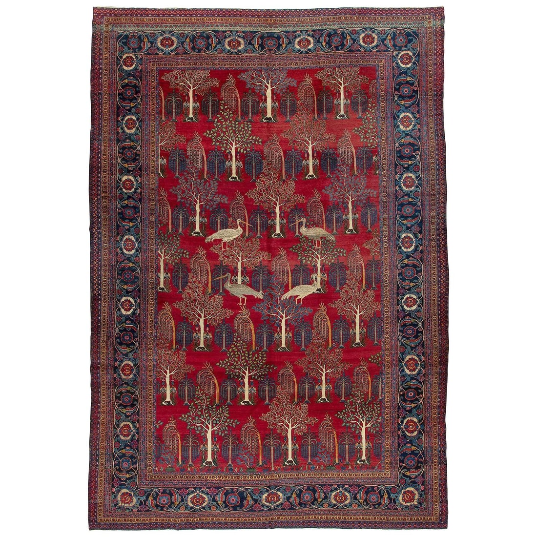 Zabihi Collection Persian Tabriz Carpet with Cranes 12'2 x 17'10: Zabihi Collection Persian Tabriz Carpet with Cranes 12'2 x 17'10 Experience the elegance of the Zabihi Collection with this stunning Persian Animal Crane Tabriz Willow Carpet. Hand-woven from high-qua