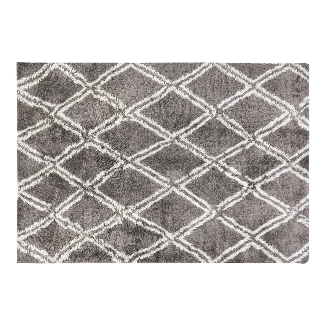 Gray Wool Hand-Knotted Rug in Moroccan Inspired Indian Design 6'x9': Gray Wool Hand-Knotted Rug in Moroccan Inspired Indian Design 6'x9' This Indian Moroccan style rug is hand-knotted from wool using traditional techniques, offering a blend of classic craftsmanship and