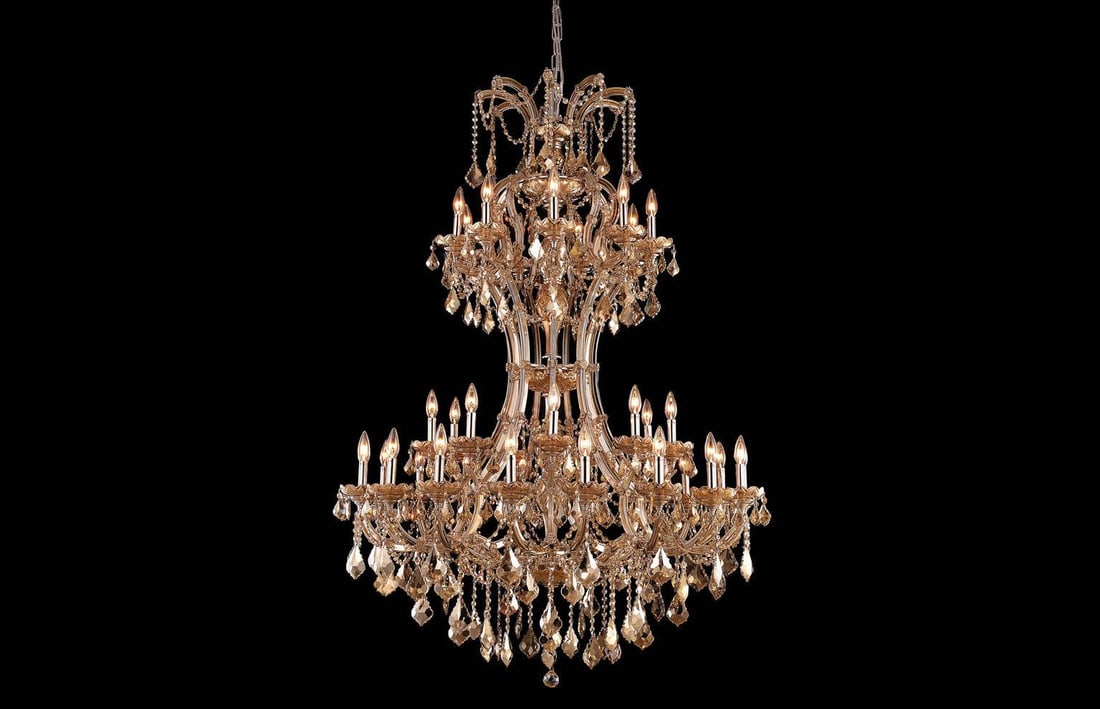Elegant Lighting Maria Theresa 36-Light Gold Teak Crystal Chandelier: Elegant Lighting Maria Theresa 36-Light Gold Teak Crystal Chandelier Illuminate your space with this stunning Maria Theresa 36Lt Gold Teak Crystal Chandelier, a perfect blend of antique elegance and m