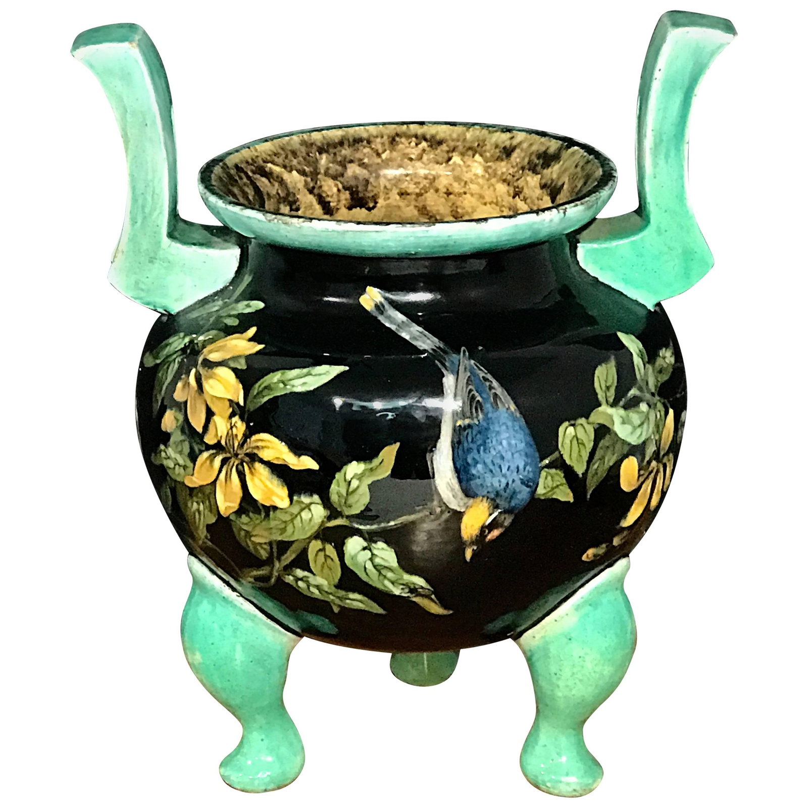 Theodore Deck French Majolica Japonisme Vase 14in Hand-Painted 19th Century: Theodore Deck French Majolica Japonisme Vase 14in Hand-Painted 19th Century This exquisite late 19th-century French Majolica vase, attributed to the renowned ceramist Theodore Deck, beautifully embodi