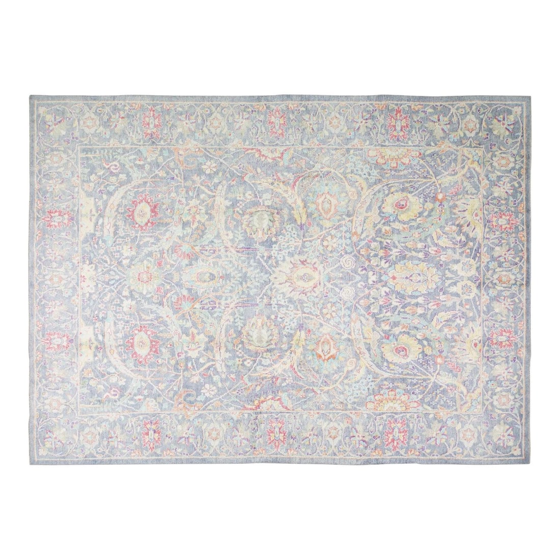Verdigris Wool Oushak Rug Hand Knotted Pakistani 9'9 x 13'7 Carpet: Verdigris Wool Oushak Rug Hand Knotted Pakistani 9'9 x 13'7 Carpet This Pakistani Oushak rug is hand-knotted from wool using traditional techniques, offering a blend of enduring craftsmanship and cont