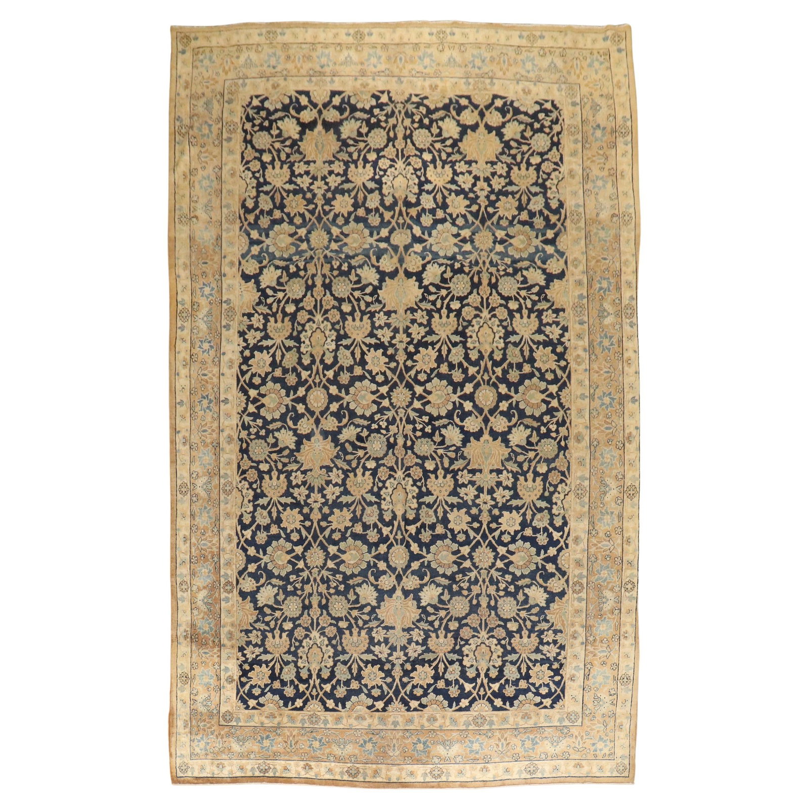 Antique Kerman Rug Hand-Woven Wool 96 x 155 in Early 20th Century: Antique Kerman Rug Hand-Woven Wool 96 x 155 in Early 20th Century This stunning antique blue formal Kerman rug, originating from Iran, showcases a rich heritage of craftsmanship. Hand-woven from high-