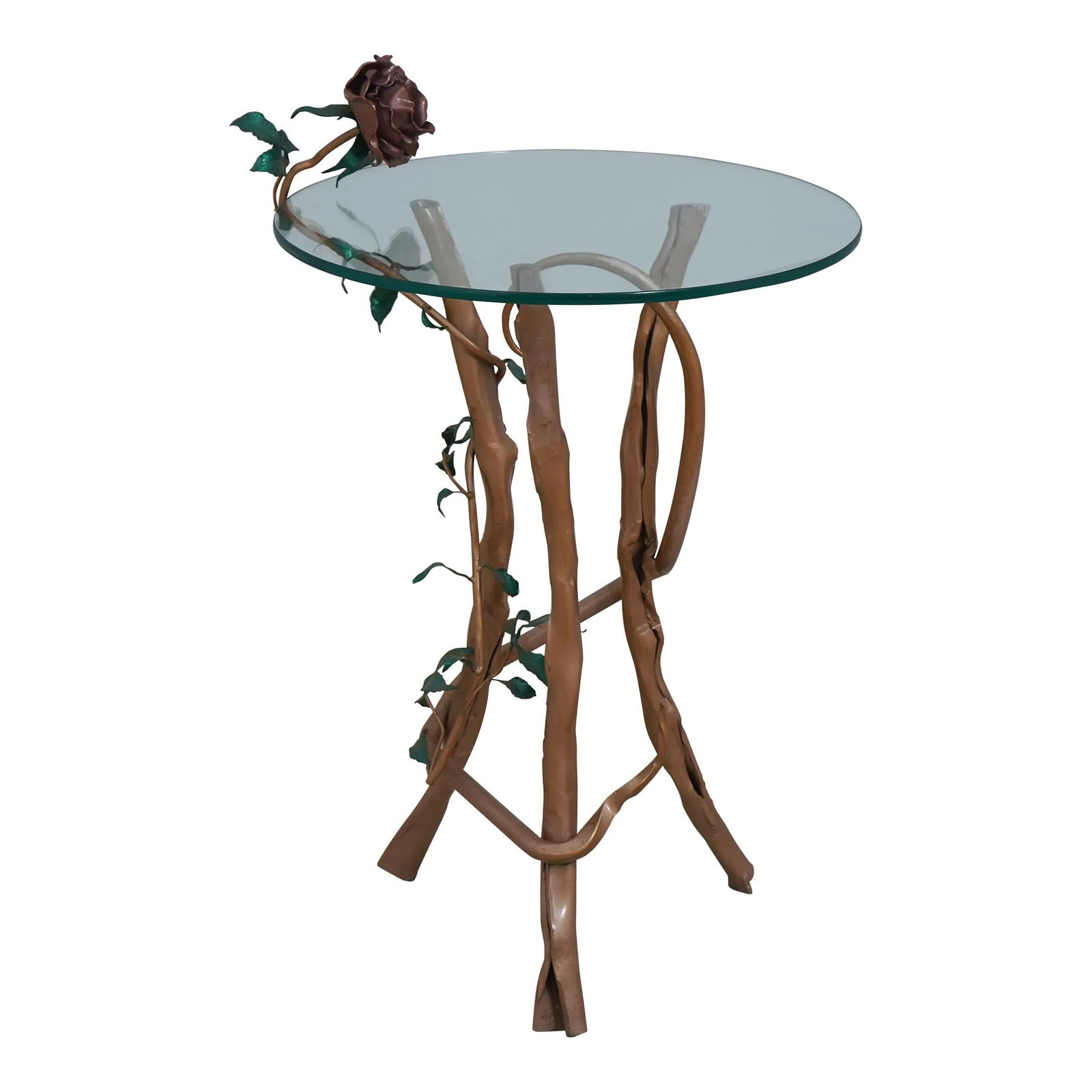 Italian Toleware Floral Design Iron Occasional Table with Glass Top: Italian Toleware Floral Design Iron Occasional Table with Glass Top Enhance your living space with this stunning Italian toleware floral base iron occasional table. Crafted approximately 40 years ago,