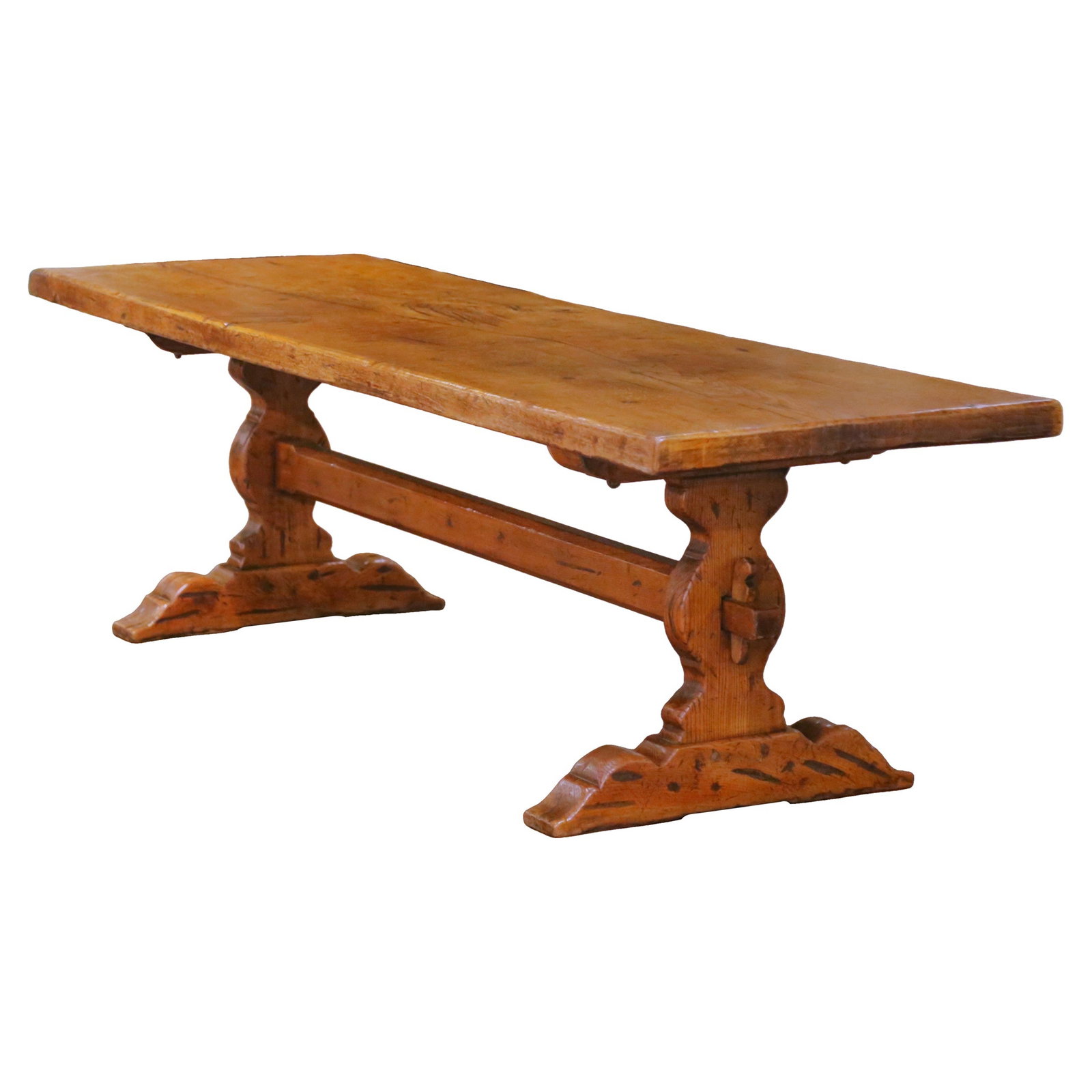 French Monastery Dining Table Louis XIII Style Oak Chestnut c1930 98.5 Inch: French Monastery Dining Table Louis XIII Style Oak Chestnut c1930 98.5 Inch This early 20th century French Louis XIII monastery dining table was expertly crafted from old-growth oak and chestnut timbe