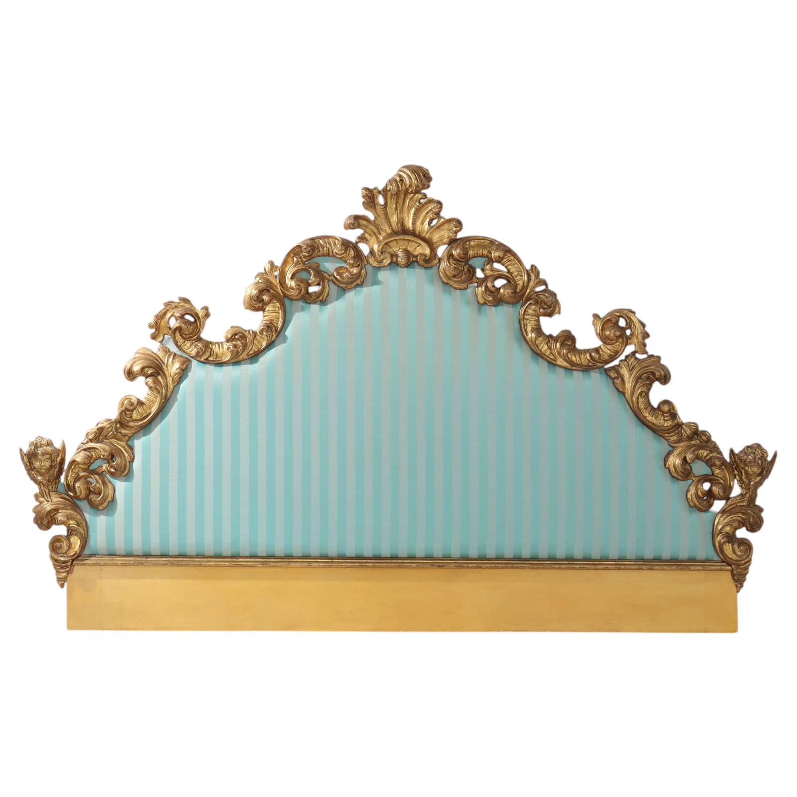 King Headboard Early 20th Century Italian Giltwood with Cherub Carvings: King Headboard Early 20th Century Italian Giltwood with Cherub Carvings This early 20th-century Italian Louis XIV style king size headboard was crafted by Ditta Pieri & Son in Florence, Italy, around 