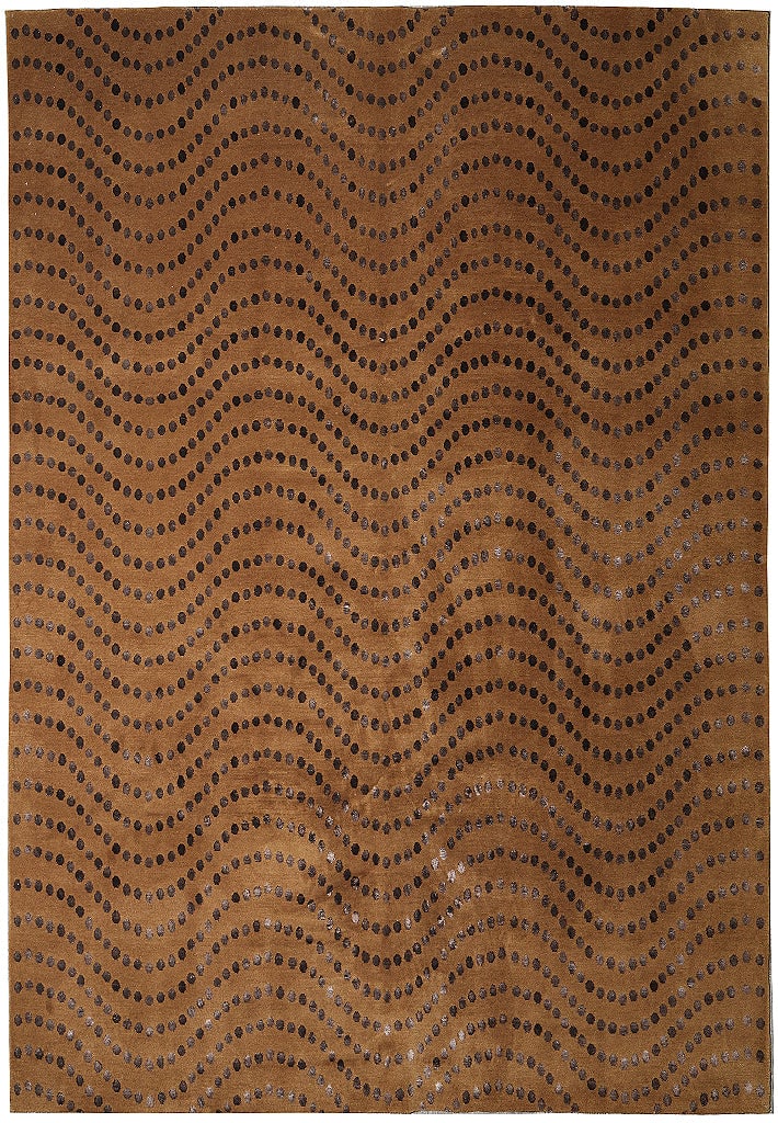 8 x 10 Handmade Wool and Silk Contemporary Brown Area Rug: 8 x 10 Handmade Wool and Silk Contemporary Brown Area Rug Free continental US Shipping This contemporary handmade area rug features a modern pattern with clean lines and balanced motifs. Crafted from 