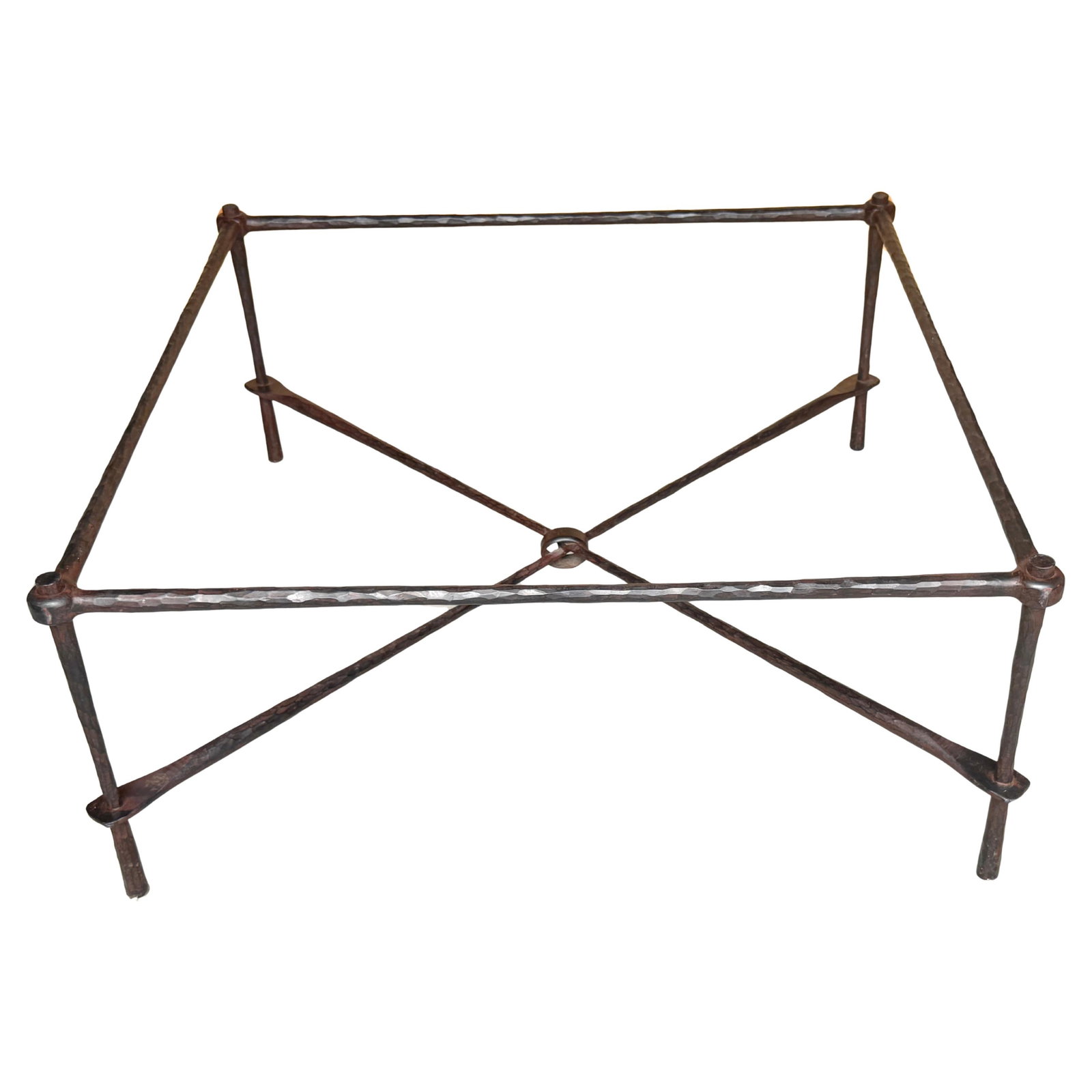 Set of 2 Modern Glass and Iron Coffee Tables by Giovanni Banci for Hermes: Set of 2 Modern Glass and Iron Coffee Tables by Giovanni Banci for Hermes This modern coffee table, designed by Giovanni Banci for Hermes in the late 20th century, features a hand-hammered wrought iro