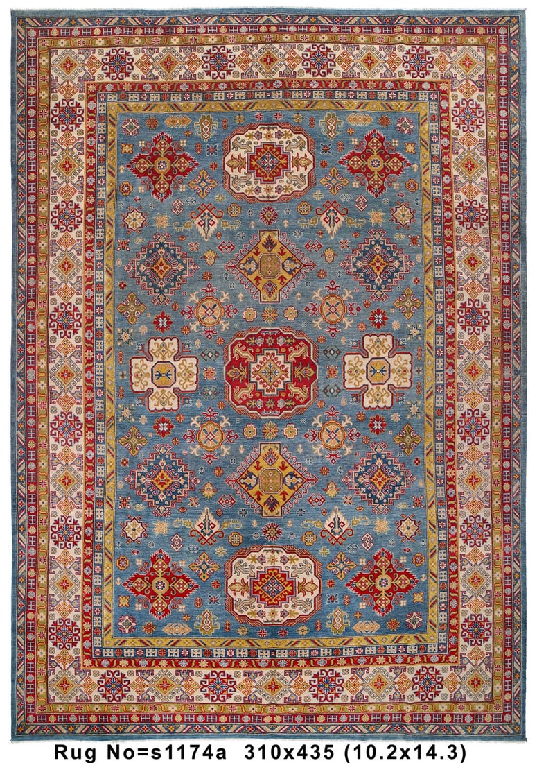 10.2 x 14.3 Blue Handmade Kazak Area Rug Wool Premium Quality: 10.2 x 14.3 Blue Handmade Kazak Area Rug Wool Premium Quality Free continental US Shipping Enhance your living space with this exquisite 10.2 x 14.3 Blue Handmade Kazak Rug. Crafted by skilled artisan