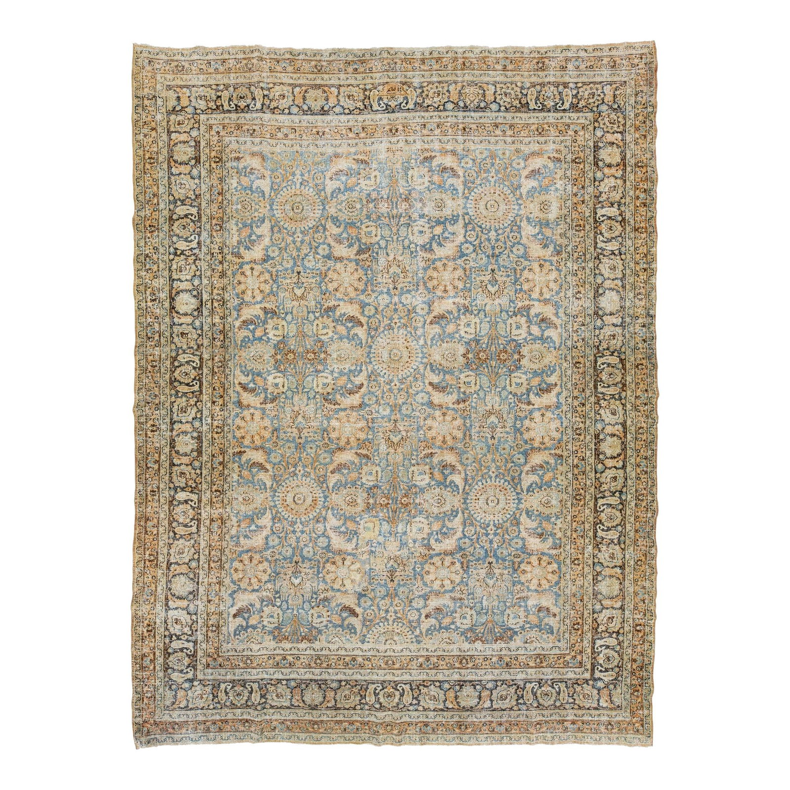 Handcrafted Persian Tabriz Wool Rug Floral Design Blue 10' x 13'4: Handcrafted Persian Tabriz Wool Rug Floral Design Blue 10' x 13'4 Enhance your space with this exquisite Persian Tabriz wool rug, meticulously handcrafted to display a traditional floral pattern. The 