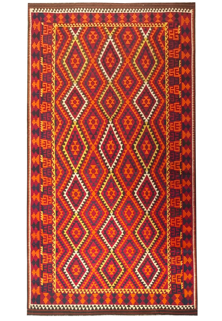 10.4 x 18 Handmade Tribal Afghan Kilim Rug Premium Wool: 10.4 x 18 Handmade Tribal Afghan Kilim Rug Premium Wool Free continental US Shipping Discover the allure of traditional craftsmanship with this stunning 10.4' x 18.0' Handmade Tribal Afghan Kilim Rug.