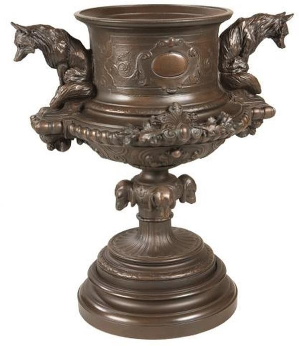 Lodge Style Hand-Cast Fox Design Urn 15H 13W 9.5D: Lodge Style Hand-Cast Fox Design Urn 15H 13W 9.5D This item is made at time of order. Please allow 42 to 70 days for production. This hand-cast lodge-style urn features a beautifully crafted fox desig